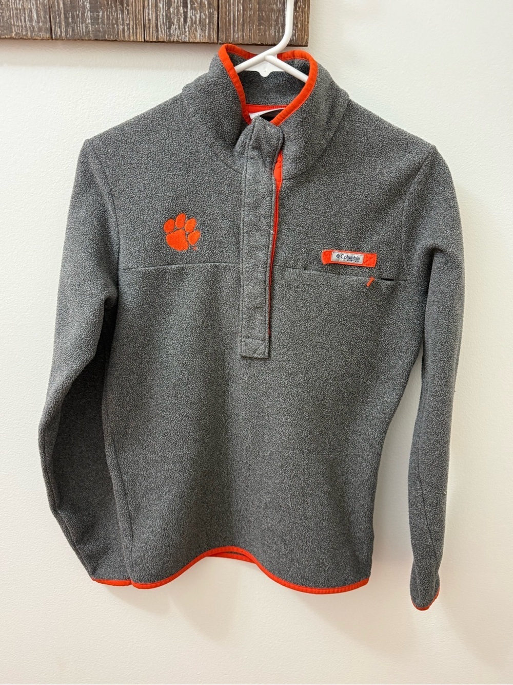 Columbia Gray Fleece Pullover with Orange Trim Clemson XS - Picture 4 of 8